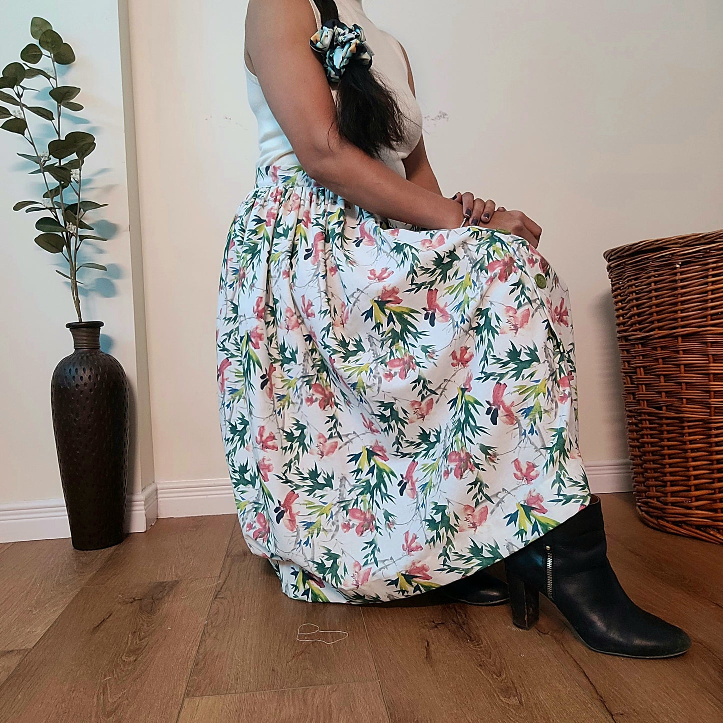 Floral linen skirt